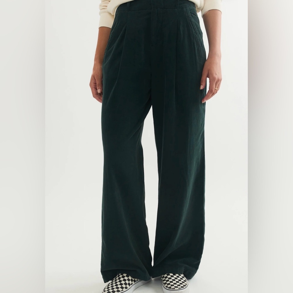 Marine Layer High Waisted Wide Leg Corduroy Trousers Dark Green VTG INSPO SIZE 0